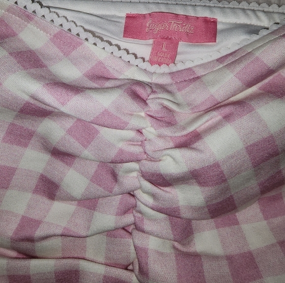 NWT Dolls Kill Pink And White Plaid Sexy Peasants Style Crop Top 😍 - Picture 5 of 7